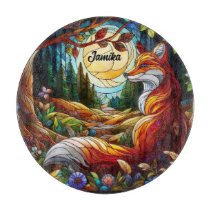 Tabla De Cortar Fox y Sol Rojos y Bosque