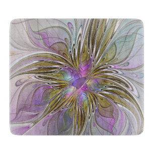 Tabla De Cortar Fractal floral colorido con rosado y oro