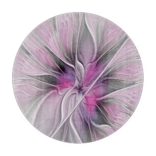 Tabla De Cortar Fractal floral moderno abstracto flor rosa gris