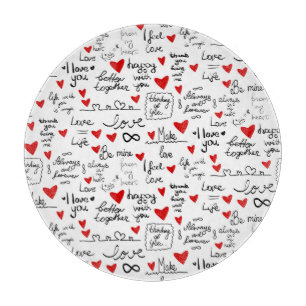Tabla De Cortar Frases de amor, corazones de garabatos, patrones d