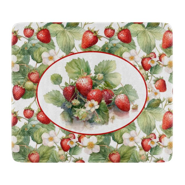 Tabla De Cortar Fresas Adorables Acuarela (Anverso)