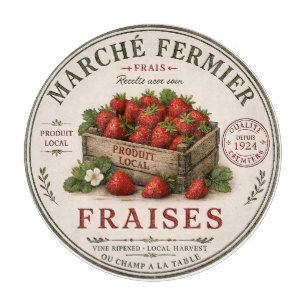 Tabla De Cortar Fresas de Mercadillo Francés Antiguo