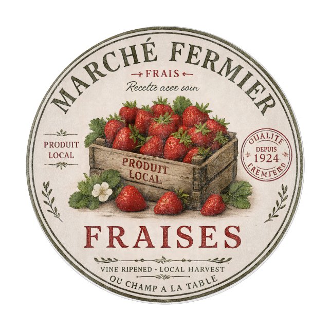 Tabla De Cortar Fresas de Mercadillo Francés Antiguo (Anverso)