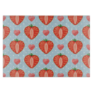 Tabla De Cortar Fresas del corazón con puntos y corazones de polk