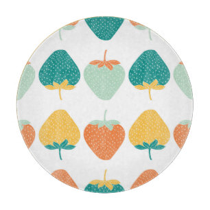 Tabla De Cortar Fresas Multicolor: Patrón de fruta de época.