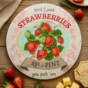 Tabla De Cortar Fresas Redondas de Inspiración Vintage