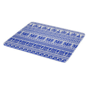Tabla De Cortar Fret griego, patrón mediterráneo, azul