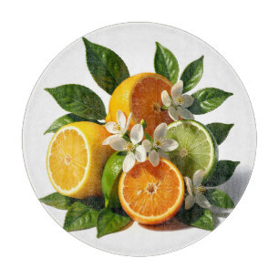 Tabla De Cortar Frutas cítricas vibrantes florecen realistas