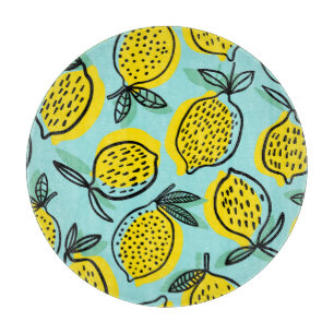 Tabla De Cortar Frutas de limón: patrón vintage de verano.