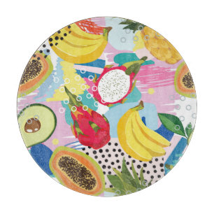 Tabla De Cortar Frutas Tropicales, Patrón Vintage sin Mar.