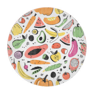 Tabla De Cortar Frutas, verduras dibujadas a mano.