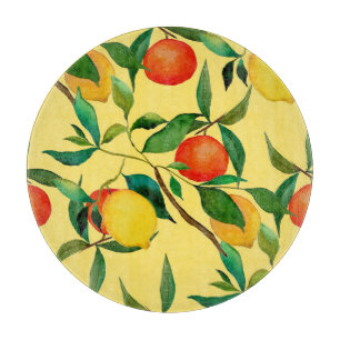 Tabla De Cortar Frutos cítricos, acuarela vibrante.