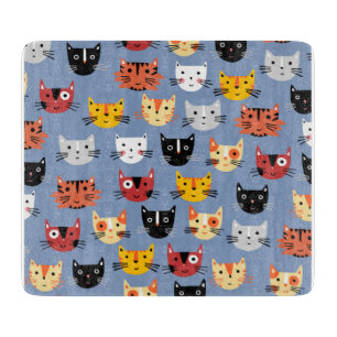 Tabla De Cortar Fun Kitty Cat Pattern Blue
