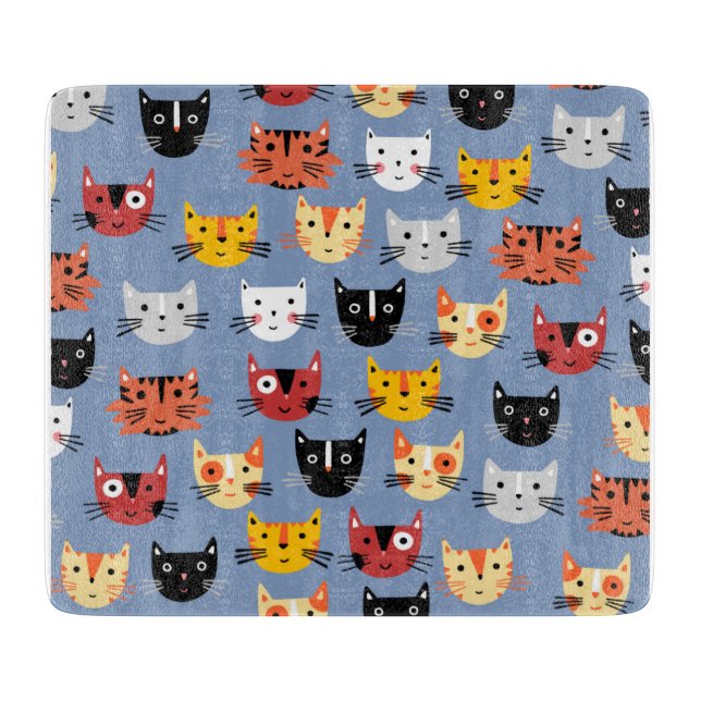 Tabla De Cortar Fun Kitty Cat Pattern Blue (Anverso)