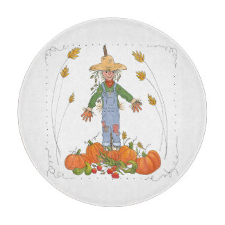Tabla De Cortar Fun Thankding Scarecrow en parche de calabaza