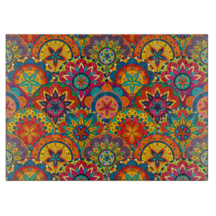 Tabla De Cortar Funky Retro Colorido Patrón de Mandala