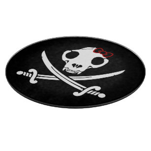 Tabla De Cortar Funny Black White Jolly Kitty Pirate Skull Sabers
