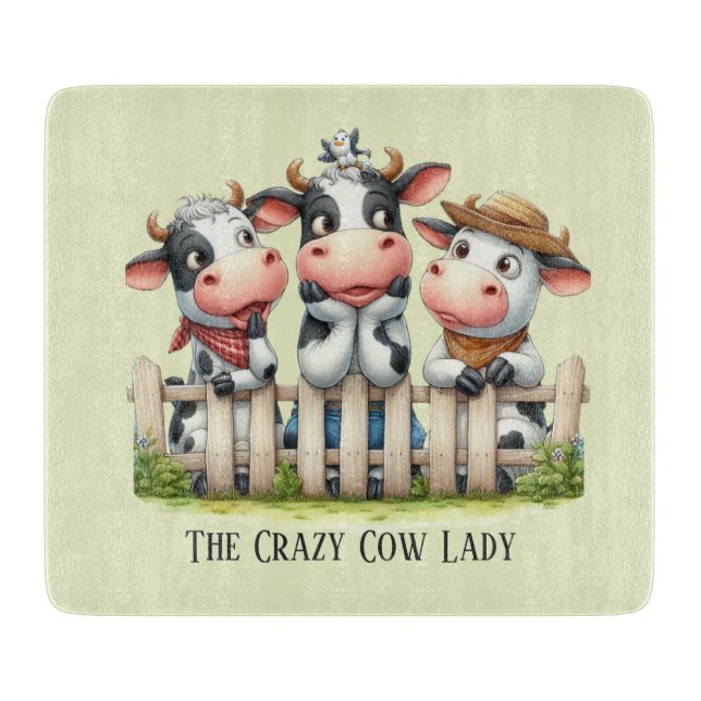 Tabla De Cortar Funny crazy cow lady customizable (Anverso)
