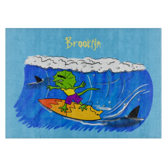 Tabla De Cortar Funny personalizado de surf con lagarto frito (Anverso)