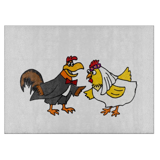 Tabla De Cortar Funny Rooster Groom y Hen Bride Boda (Anverso)