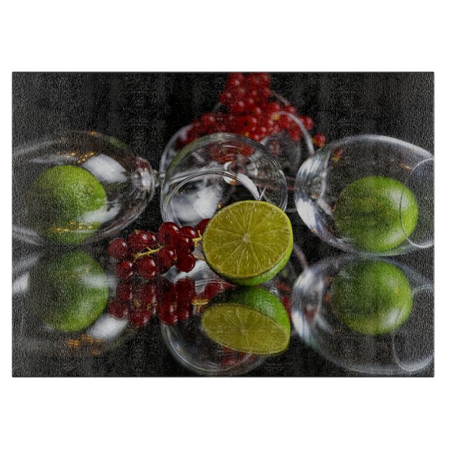 Tabla De Cortar Gafas de champán, cerezas y limas (Anverso)