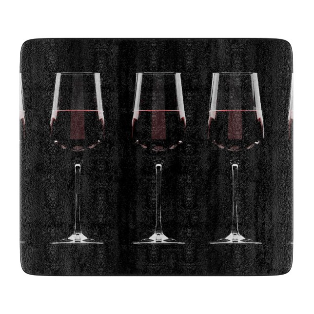 Tabla De Cortar Gafas de vino con vino tinto en negro (Anverso)