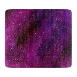 Tabla De Cortar Galaxias en acuarela púrpura rosa