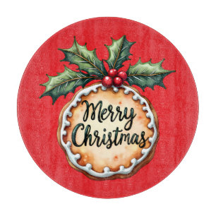 Tabla De Cortar Galleta de Navidad con bayas de acebo rojas