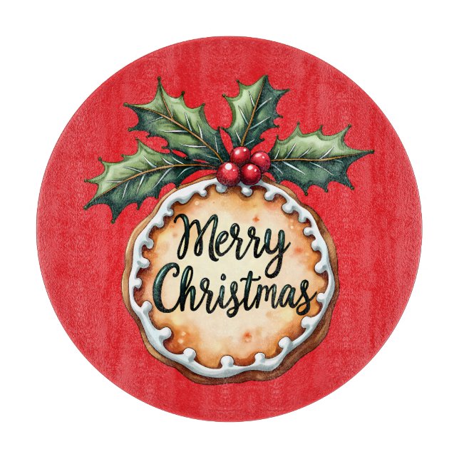 Tabla De Cortar Galleta de Navidad con bayas de acebo rojas (Anverso)