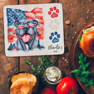 Tabla De Cortar Galletita Divertida de Perro Pitbull Gris Rojo Bla