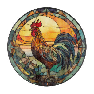 Tabla De Cortar Gallo de Vidrio Emplomado