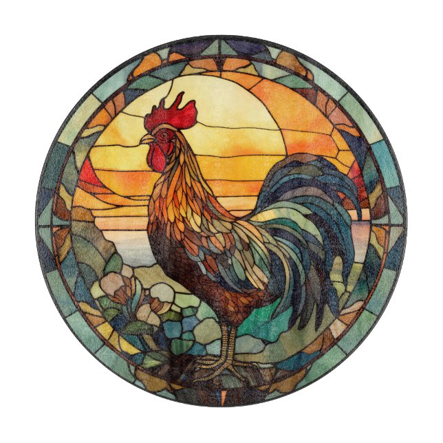 Tabla De Cortar Gallo de Vidrio Emplomado (Anverso)