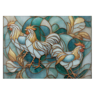 Tabla De Cortar Gallos de Vidrio Teñido de Turquesa Elegante Casa 