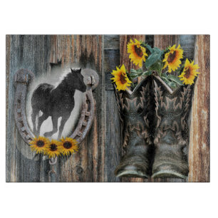 Tabla De Cortar Galopando Cowboy Boots Horseshoe Sunflowers