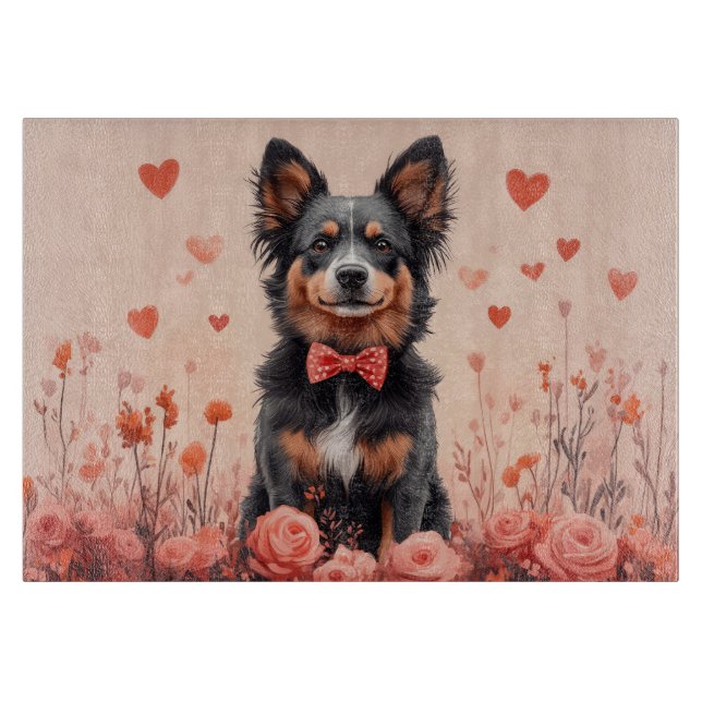 Tabla De Cortar Ganado Australiano con Rosas - Día de San Valentín (Anverso)