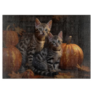 Tabla De Cortar Gatito Bengal Otoño Delicia Calabaza
