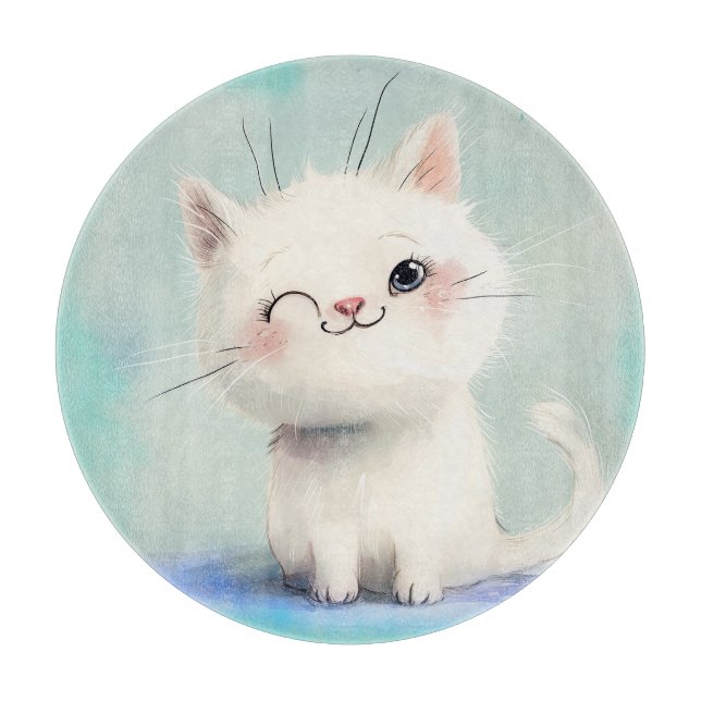 Tabla De Cortar Gatito Blanco Adorable (Anverso)