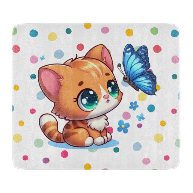 Tabla De Cortar Gatito/gato y mariposa (Anverso)