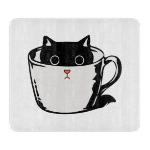 Tabla De Cortar Gatito negro con nariz roja escondido en una taza
