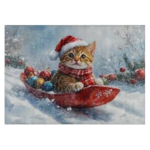 Tabla De Cortar Gato abisinio en trineo Deja que nieve Navidad