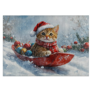 Tabla De Cortar Gato abisinio en trineo Deja que nieve Navidad