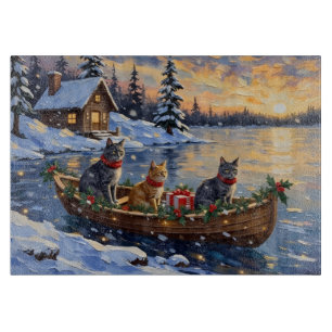 Tabla De Cortar Gato Azul Ruso Navidad Barco Fiesta