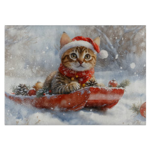 Tabla De Cortar Gato Bengal en Trineo Deja que Nieve Navidad