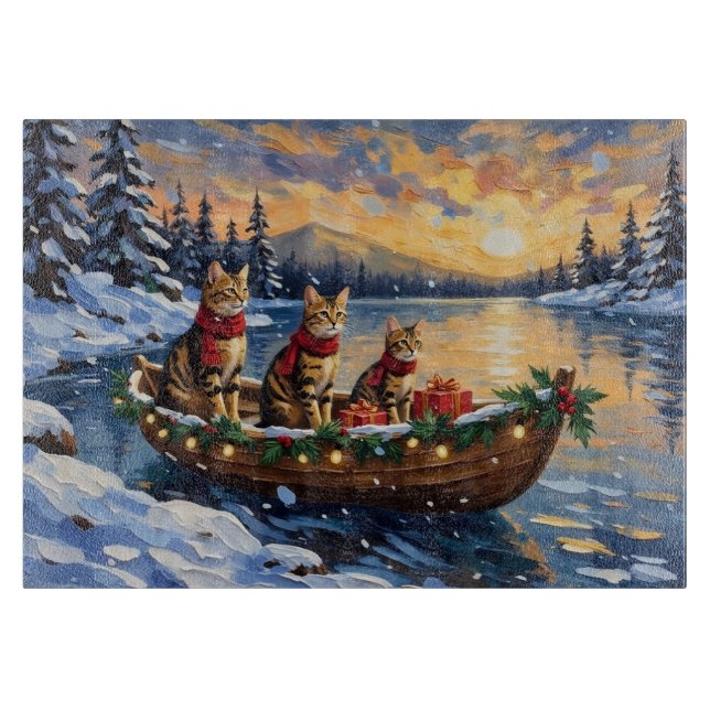 Tabla De Cortar Gato Bengal Navidad Barco Fiesta (Anverso)