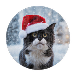 Tabla De Cortar Gato blanco y negro de Navidad