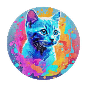 Tabla De Cortar Gato de neón azul en bandeja