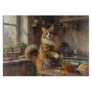 Tabla De Cortar Gato del bosque noruego cocinando en la cocina