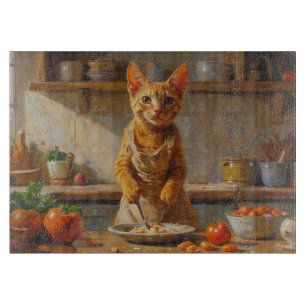 Tabla De Cortar Gato Devon Rex cocinando en la cocina