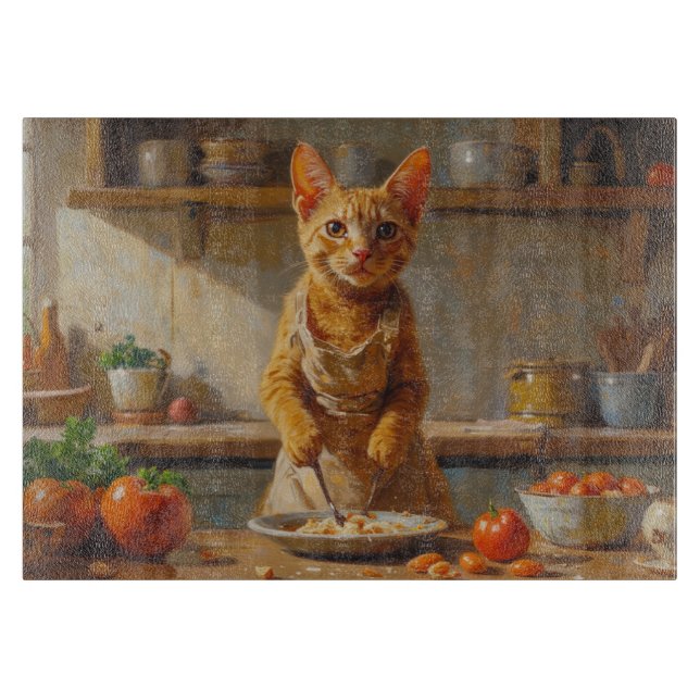 Tabla De Cortar Gato Devon Rex cocinando en la cocina (Anverso)