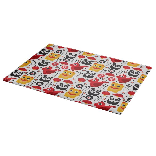 Tabla De Cortar Gato, dragón, y panda afortunados de China (Borde)